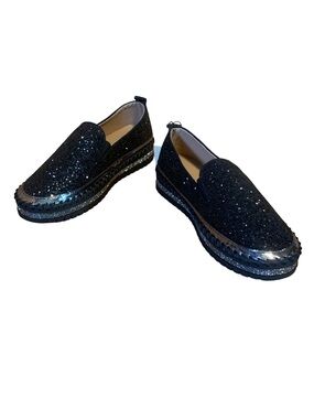 ZIEN BLACK & SILVER GLITTERY SLIP ON LOAFERS (41/9.5)